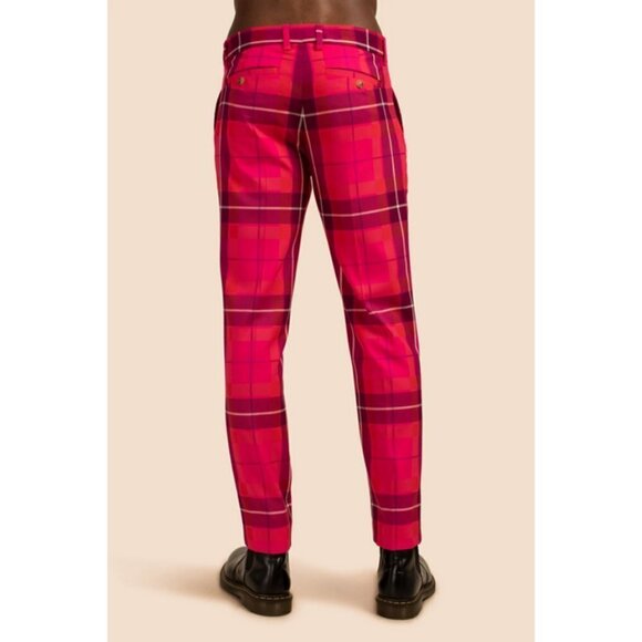 💕MR TURK💕 Clyde Slim Trouser ~ Planetary Plaid Aurora Pink Multi 31 NWT - Picture 3 of 15